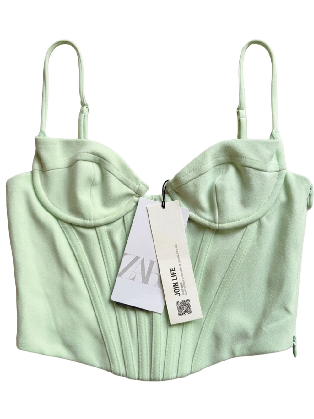 Zara Mint Green Corset Bustier Crop Top Sweetheart Strappy Crop Join Life XS